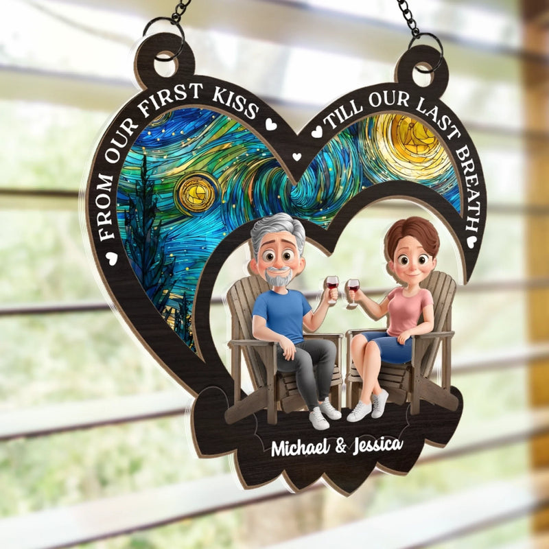 Custom Name First Kiss Love Gifts for Couples - Personalized Suncatcher Ornament