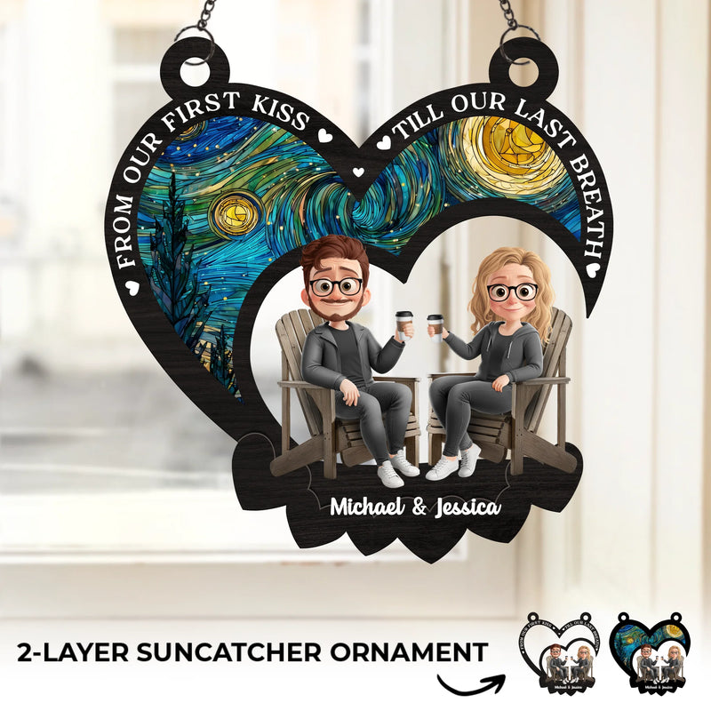 Custom Name First Kiss Love Gifts for Couples - Personalized Suncatcher Ornament
