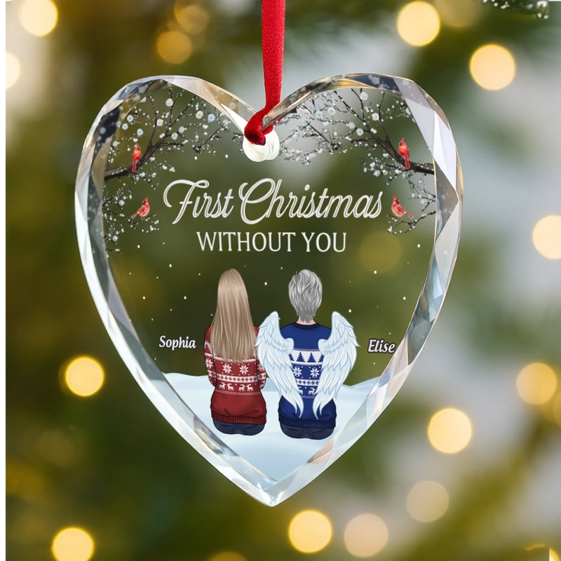 Custom Heart Glass Ornament - Personalized Memorial Sympathy Gifts For Loss Of Mom, Dad - Christmas In My Heart