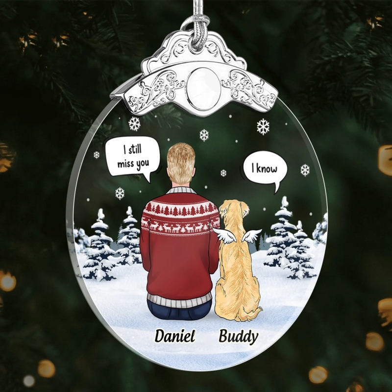 Custom Name Memorial Dog Christmas Gifts - Personalized Metal Top Glass Ornament