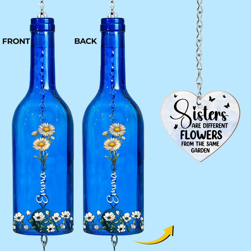 Custom Wine Bottle Wind Chime - Personalized Best Friend Birthday Gifts For Women - Sisters Bloom Together In Love