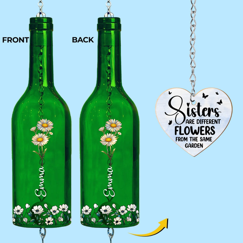 Custom Wine Bottle Wind Chime - Personalized Best Friend Birthday Gifts For Women - Sisters Bloom Together In Love