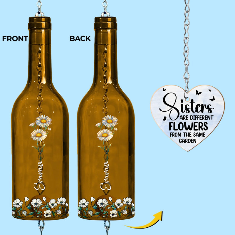 Custom Wine Bottle Wind Chime - Personalized Best Friend Birthday Gifts For Women - Sisters Bloom Together In Love
