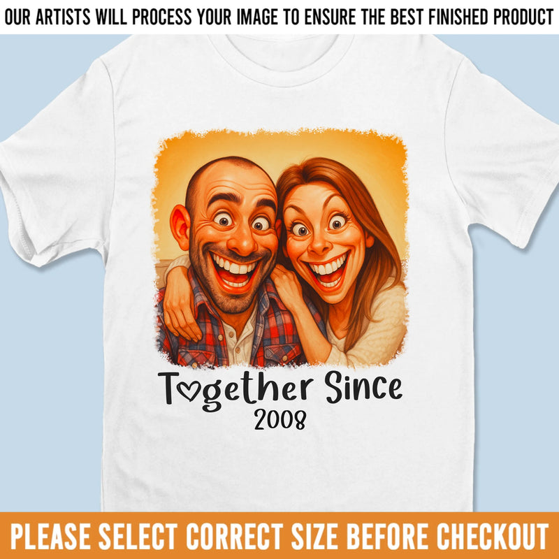 Custom Photo Funny Caricature Unisex T-shirt, Premium T-shirt, Hoodie - Personalized Anniversary Wedding Gifts For Husband And Wife, Him And Her - No Givebacks, Just Give Love