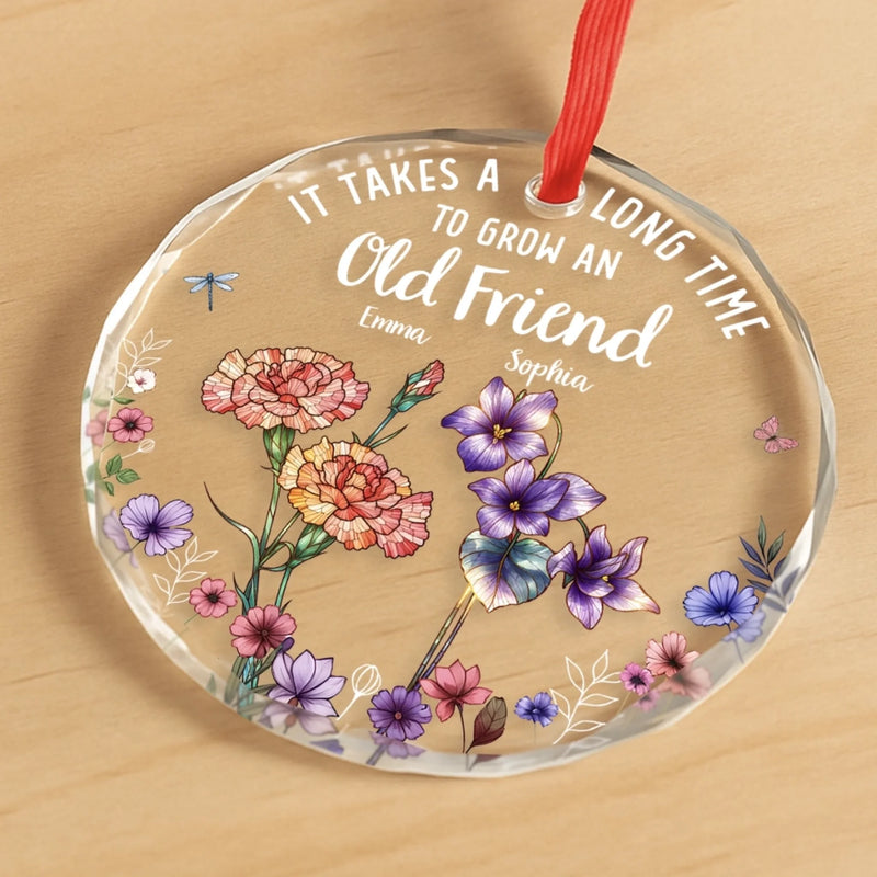 Custom Circle Glass Ornament - Personalized Christmas Best Friend Birthday Gifts For Women, Besties, Sisters, BFF - Friendship In Full Bloom