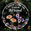 Custom Circle Glass Ornament - Personalized Christmas Best Friend Birthday Gifts For Women, Besties, Sisters, BFF - Friendship In Full Bloom
