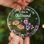 Custom Name Old Friend Flower Gifts - Personalized Glass Ornament