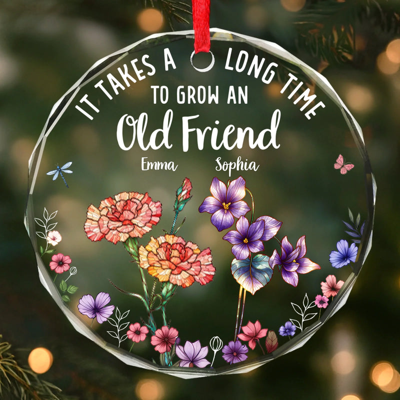 Custom Circle Glass Ornament - Personalized Christmas Best Friend Birthday Gifts For Women, Besties, Sisters, BFF - Friendship In Full Bloom