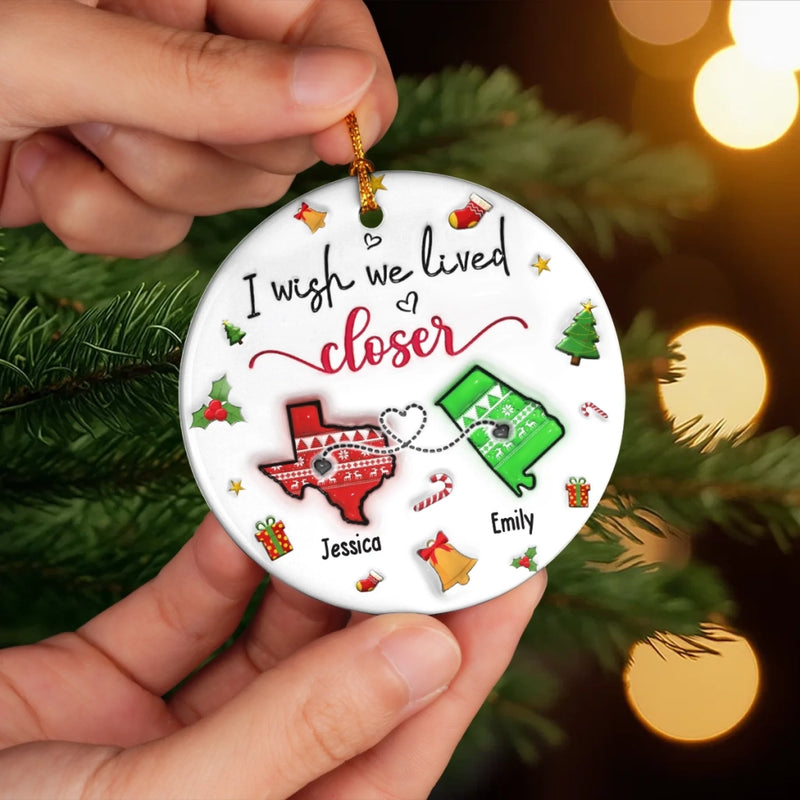 Custom Long Distance Ceramic Ornament - Personalized Best Friend Christmas Birthday Gifts For Women, Besties, Sisters, BFF - Miles Can’t Break Us