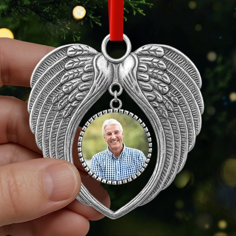 Custom Photo Metal Angel Wings Ornament - Personalized Memorial Sympathy Gifts For Loss Of Mom, Dad - Always Loved, Never Forgotten