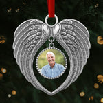 Custom Photo Memorial Angel Gifts - Personalized Round Angel Wings Ornament