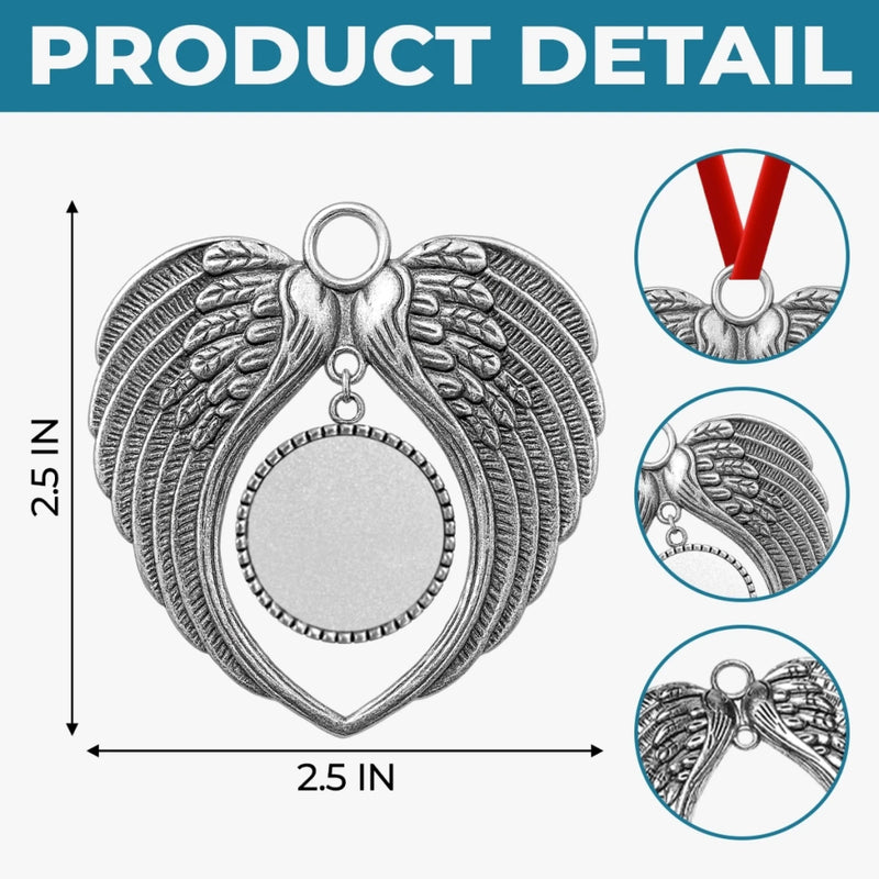 Custom Photo Memorial Angel Gifts - Personalized Round Angel Wings Ornament