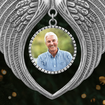 Custom Photo Memorial Angel Gifts - Personalized Round Angel Wings Ornament