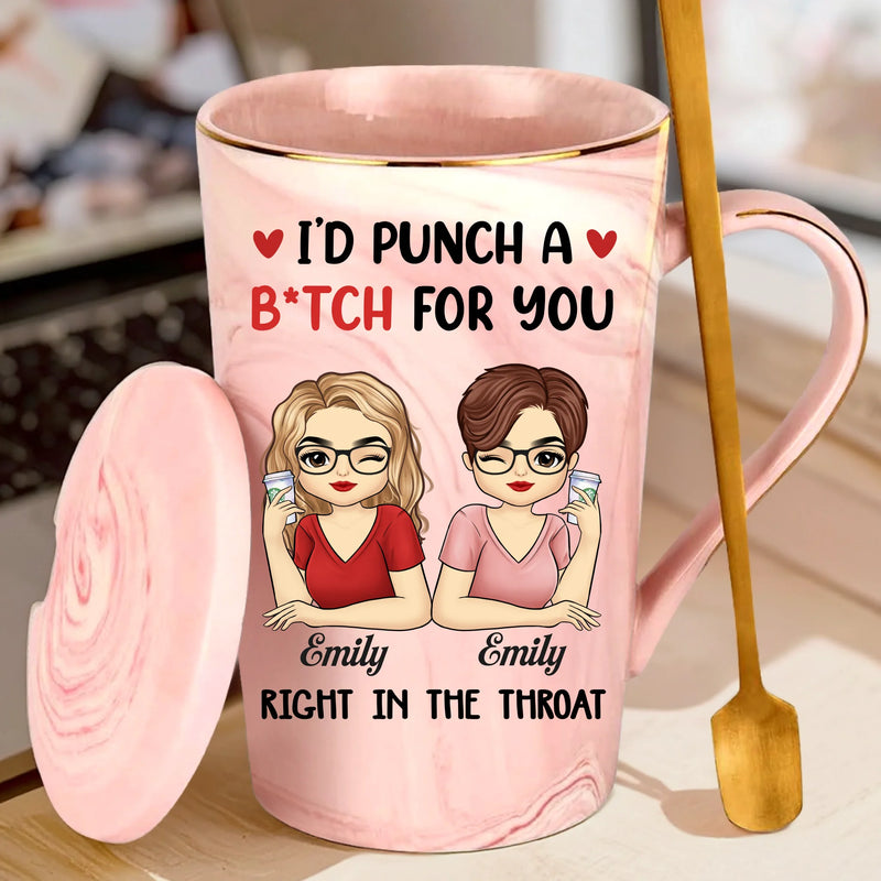 Custom 14oz Marble Mug - Personalized Best Friend Birthday Gifts For Women, Besties, Sisters, BFF - No One Messes With My Bestie