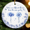 Custom Ceramic Ornament - Personalized Best Friend Christmas Birthday Gifts For Women, Besties, Sisters, BFF - Sisters Bloom From the Same Roots