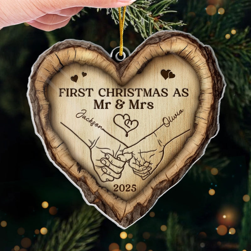 Custom Acrylic Ornament - Personalized Anniversary Christmas Wedding Gifts For Husband And Wife, Him And Her - Hand In Hand, Heart To Heart