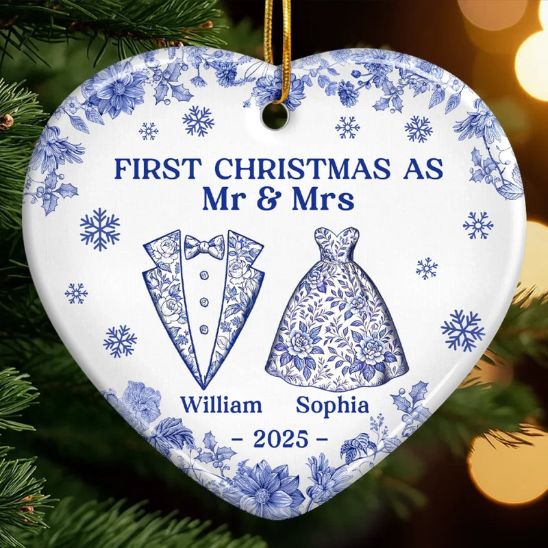 Custom Ceramic Ornament - Personalized Anniversary Christmas Wedding Gifts For Husband And Wife, Him And Her - The Christmas We Became Mr And Mrs