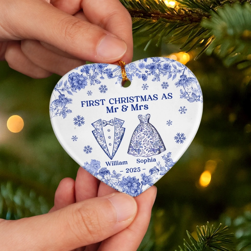 Custom Ceramic Ornament - Personalized Anniversary Christmas Wedding Gifts For Husband And Wife, Him And Her - The Christmas We Became Mr And Mrs