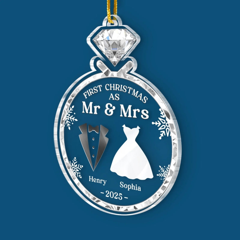 Custom Acrylic Ornament - Personalized Anniversary Christmas Wedding Gifts For Husband And Wife, Him And Her - Newlywed Christmas Vibes