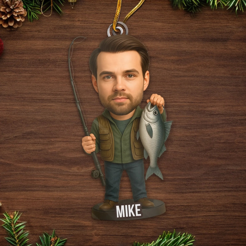 Custom Photo Fishing Christmas Gifts for Men - Personalized Ornament