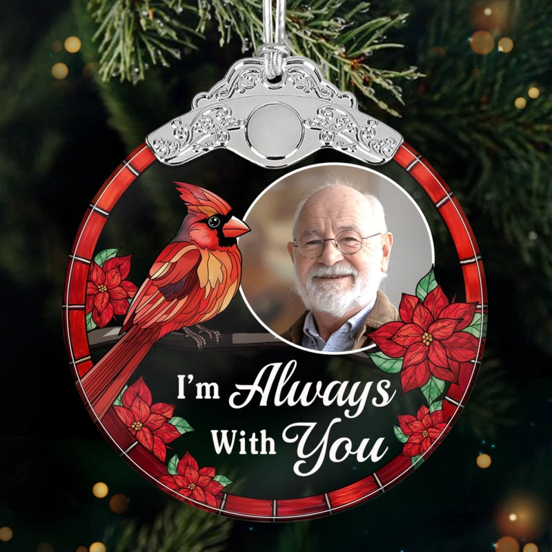 Custom Photo Glass Ornament - Personalized Christmas Memorial Sympathy Gifts For Loss Of Mom, Dad - No Distance Between Our Hearts