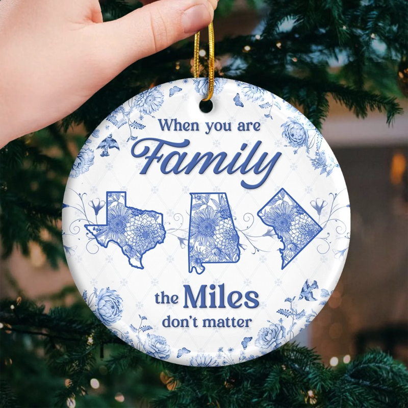 Custom Long Distance Ceramic Ornament - Personalized Christmas Birthday Gifts For Mom, Dad, Kids - No Map Can Measure Love