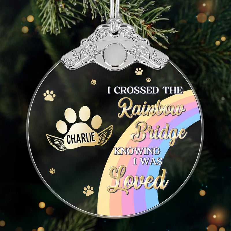 Custom Glass Ornament - Personalized Pet Christmas Memorial Sympathy Gifts For Dogs, Cats - Waiting Beyond The Rainbow Bridge