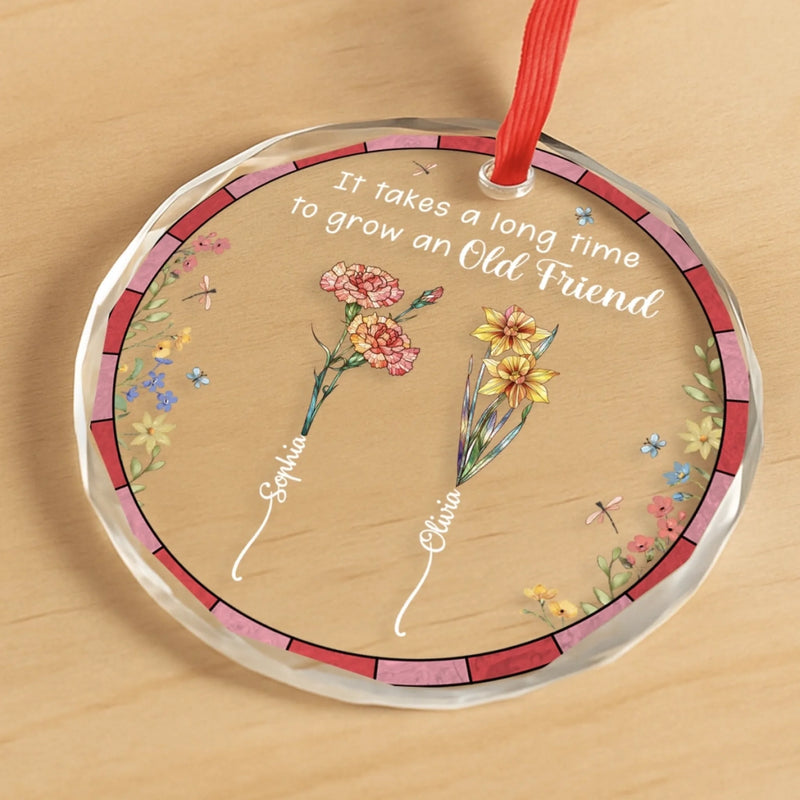Custom Name Friendship Gifts for Old Friends - Personalized Glass Ornament