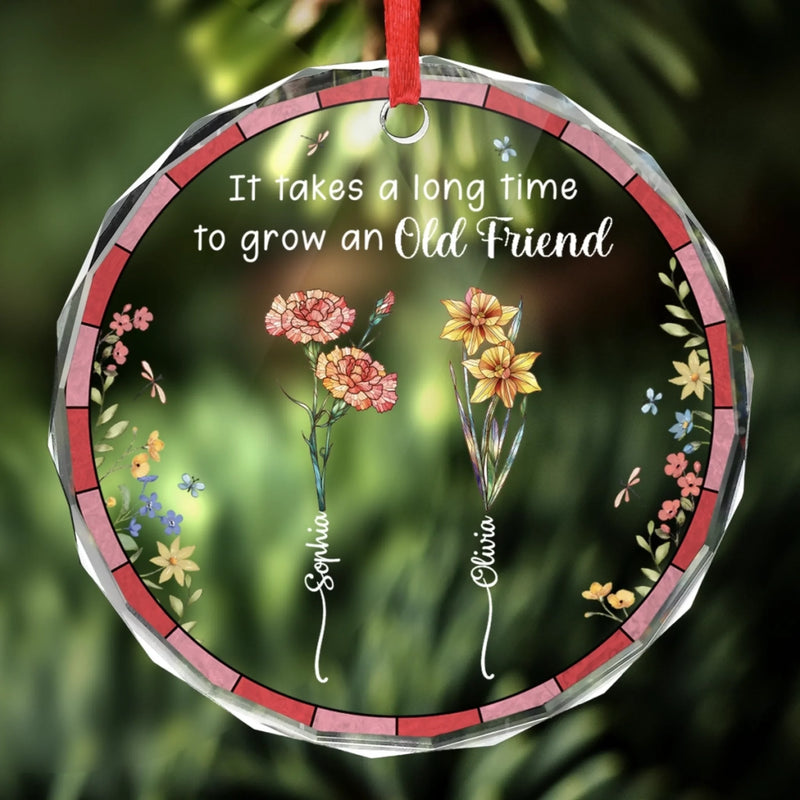 Custom Circle Glass Ornament - Personalized Christmas Best Friend Birthday Gifts For Women, Besties, Sisters, BFF - Blooming Bonds