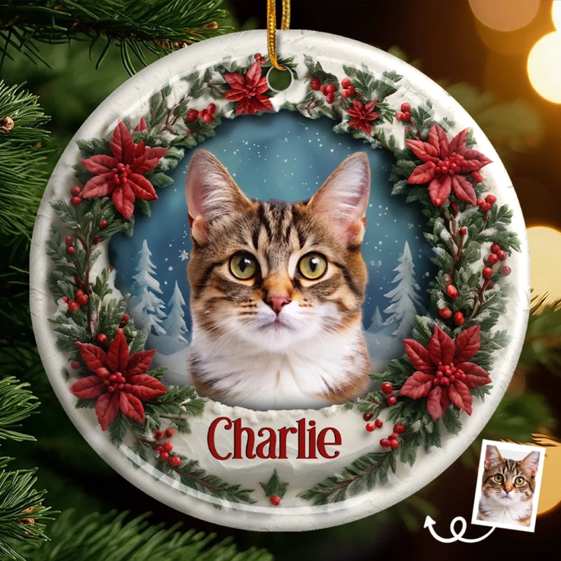 Custom Pet Photo Christmas Gifts for Cat Lovers - Personalized Ceramic Ornament