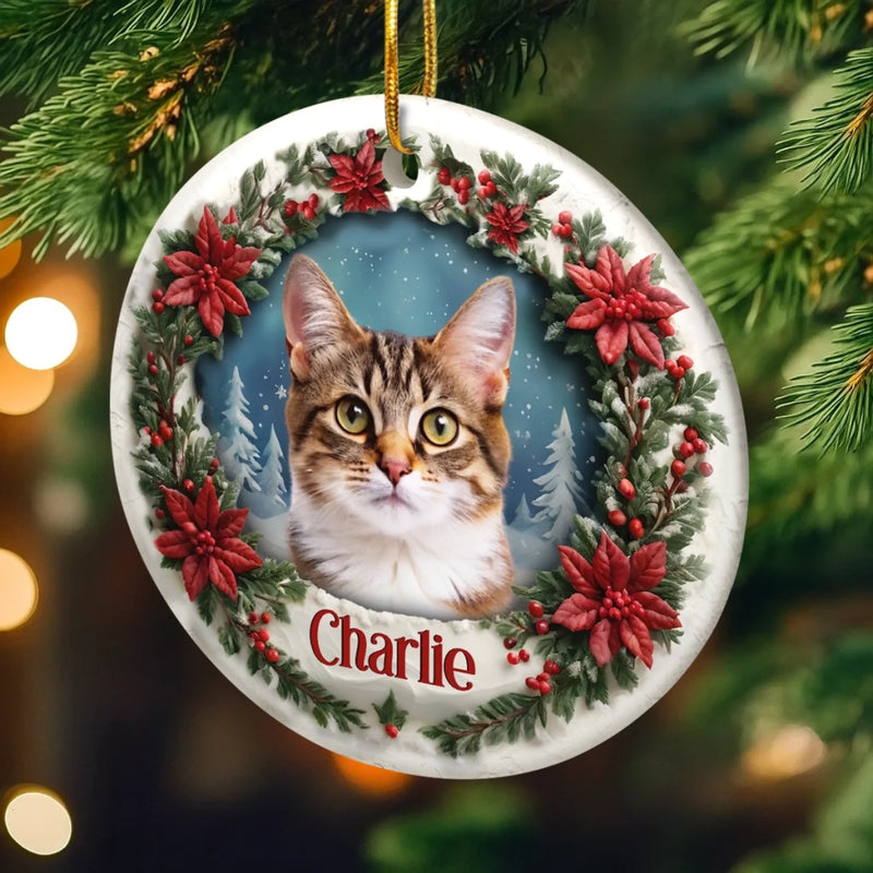 Custom Pet Photo Christmas Gifts for Cat Lovers - Personalized Ceramic Ornament