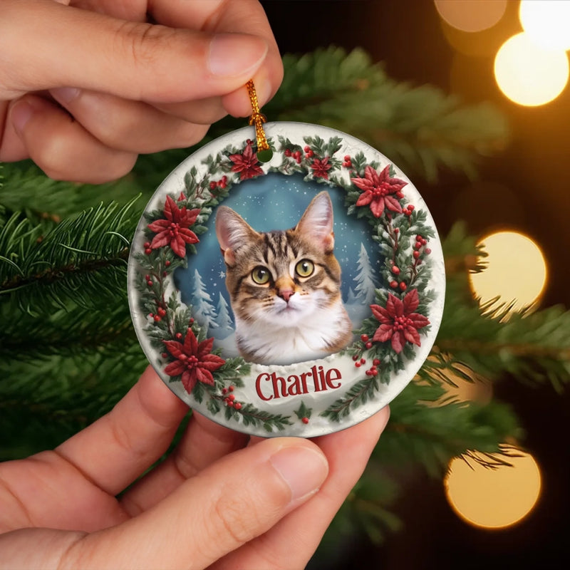 Custom Pet Photo Christmas Gifts for Cat Lovers - Personalized Ceramic Ornament