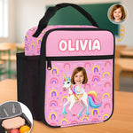 Custom Photo Name Unicorn Gifts for Kids - Personalized Front-Zip Lunch Bag