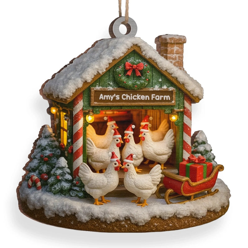 Custom Name Christmas Chicken Farm Decor - Personalized Ornament