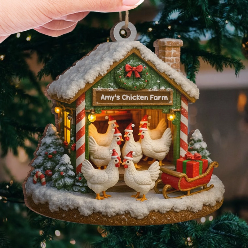 Custom Name Christmas Chicken Farm Decor - Personalized Ornament