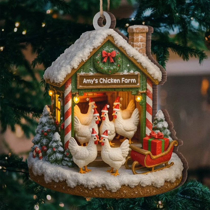 Custom Name Christmas Chicken Farm Decor - Personalized Ornament