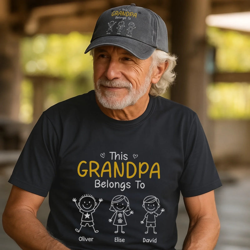 Custom Vintage Washed Denim Baseball Cap - Personalized Birthday Gifts For Dad, Grandpa - My Crew Makes Me Smile