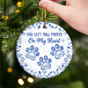 Custom Ceramic Ornament - Personalized Christmas Memorial Sympathy Gifts For Dogs, Cats - Paw Prints Etched In Love