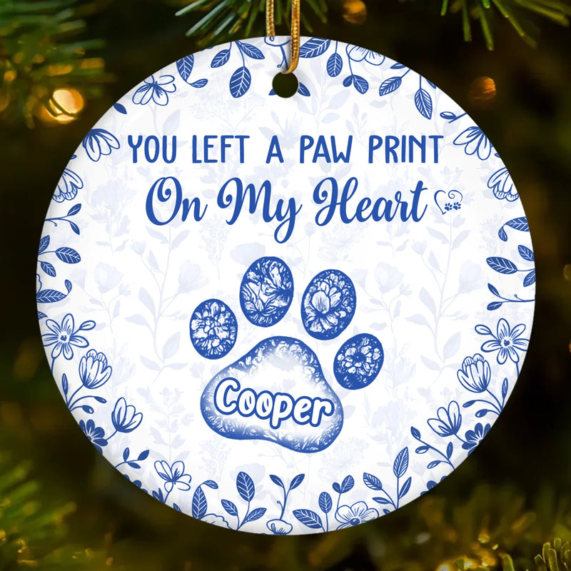 Custom Ceramic Ornament - Personalized Christmas Memorial Sympathy Gifts For Dogs, Cats - Paw Prints Etched In Love