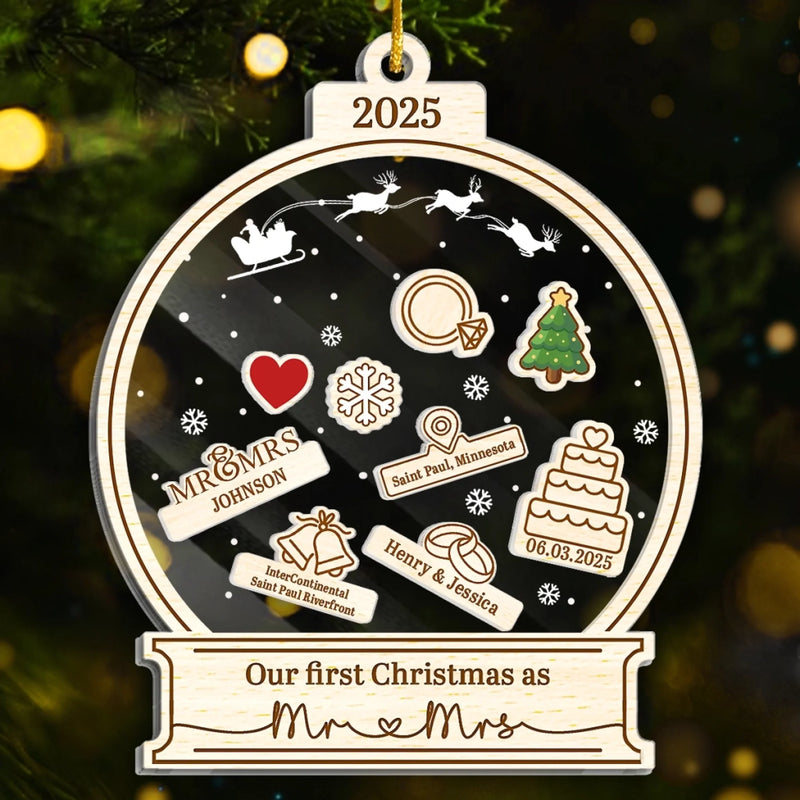 Custom 3 Layers Shaker Ornament - Personalized Anniversary Christmas Wedding Gifts For Husband And Wife, Him And Her - Newlyweds Under The Mistletoe