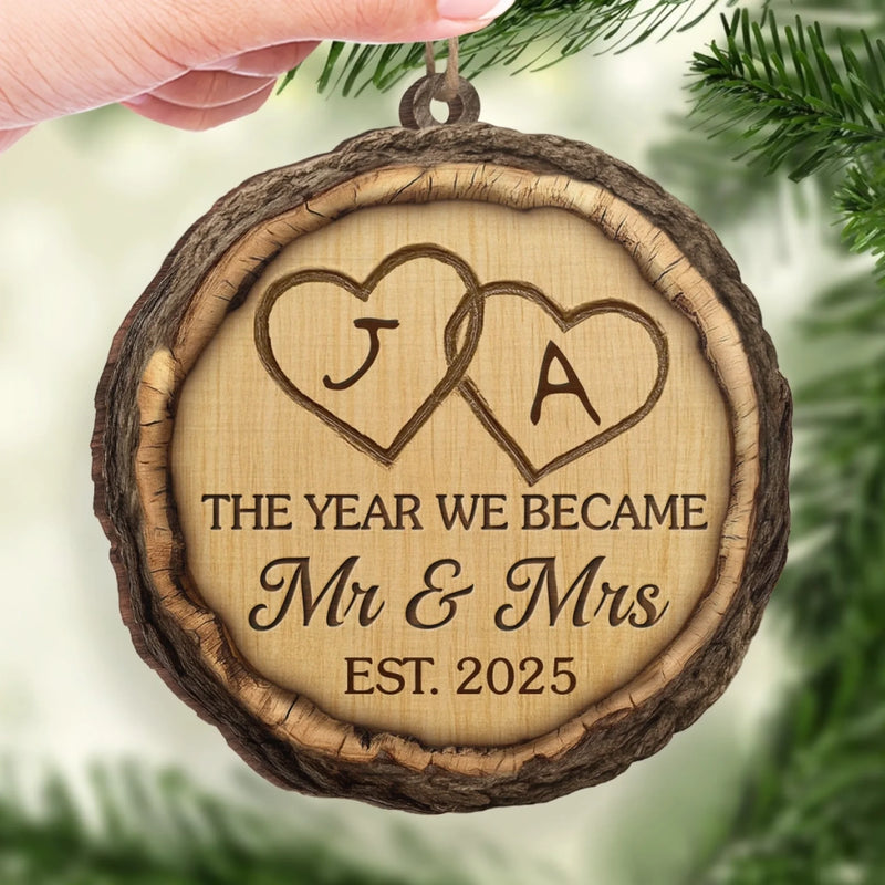 Custom Wood Ornament - Personalized Anniversary Christmas Wedding Gifts For Husband And Wife, Him And Her - Mr And Mrs Forevermore