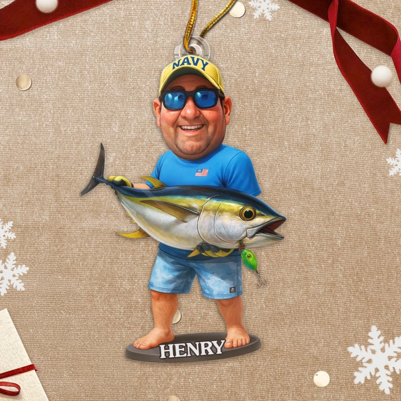 Custom Photo Acrylic Ornament - Personalized Christmas Birthday Fishing Gifts For Fisherman - Fishing Is My Cardio
