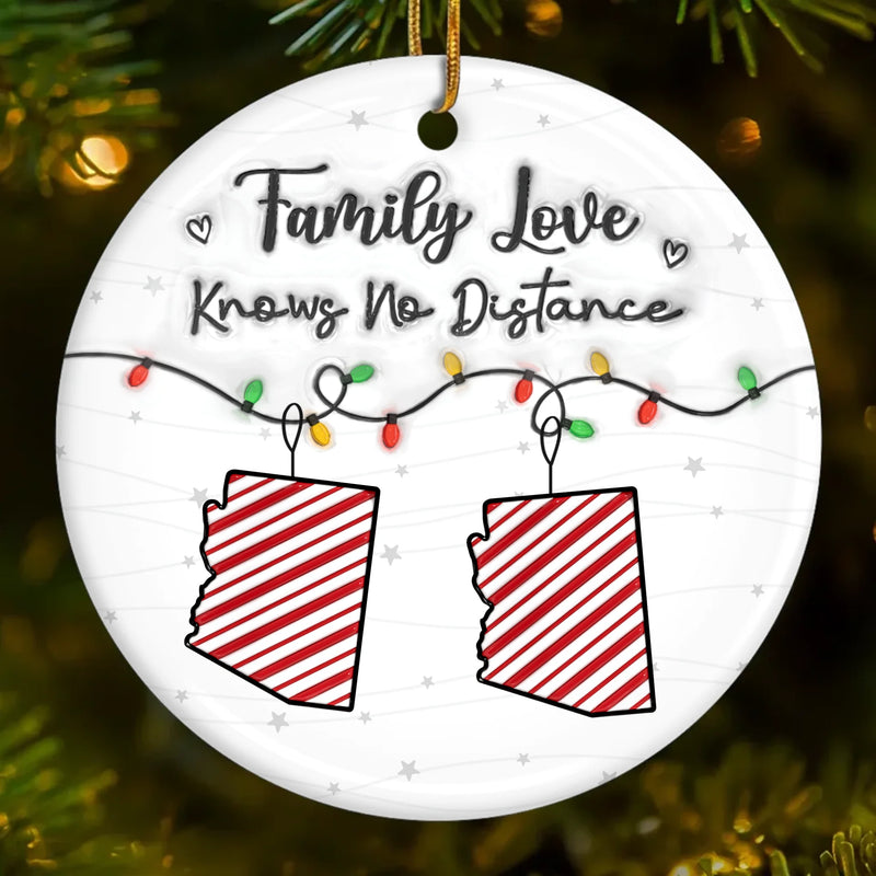 Custom Long Distance Ceramic Ornament - Personalized Christmas Birthday Gifts For Mom, Dad, Kids - Hearts Connected, No Matter The Distance