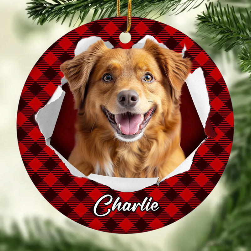 Custom Photo Ceramic Ornament - Personalized Christmas Birthday Gifts For Dog Cat Lovers, Dog Dad And Mom, Cat Owners - Tails Wag, Hearts Glow