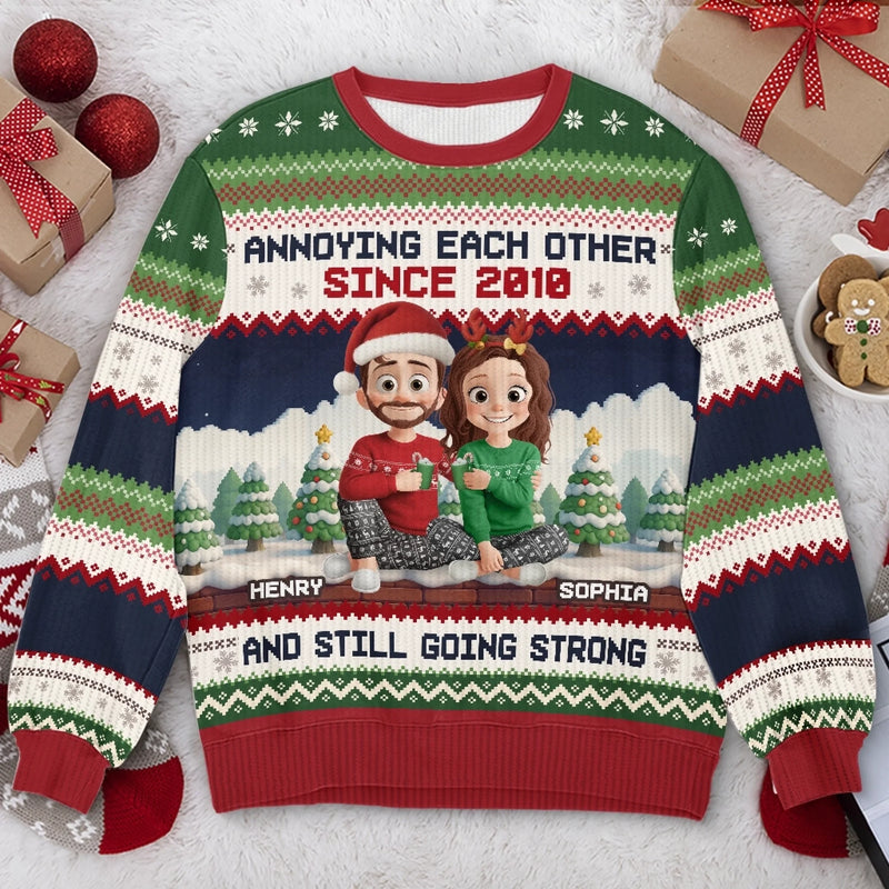 Custom Unisex Ugly Sweatshirt - Personalized Anniversary Christmas Wedding Gifts For Husband And Wife, Him And Her - Merry Fights, Happy Nights