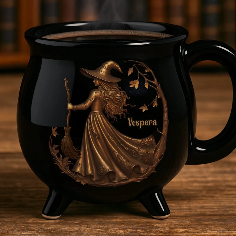 Custom 12oz Ceramic Cauldron Coffee Mug - New Arrival, Personalized Halloween Witchy Gifts For Besties, Sisters, BFF, Family, Yourself - Midnight Magic AMZ