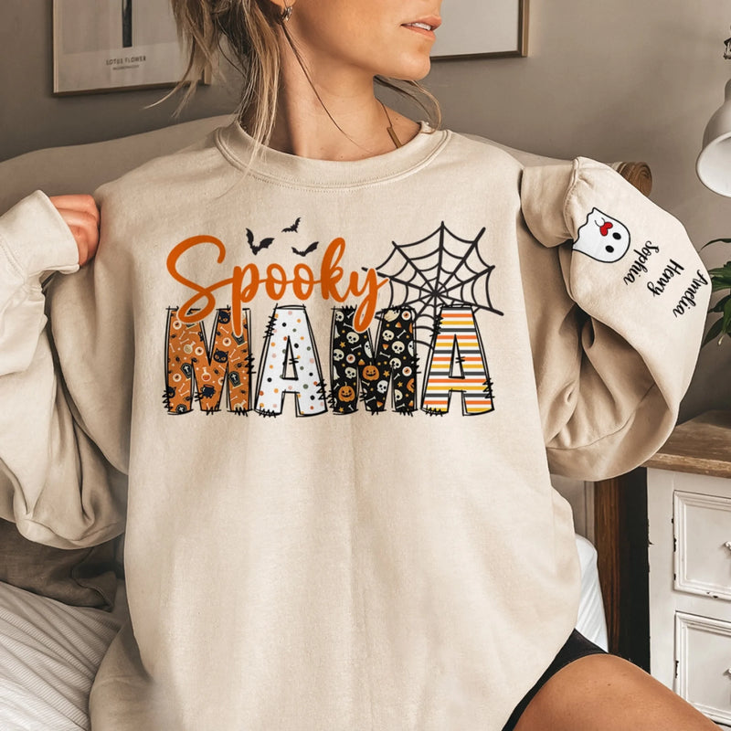 Custom Unisex Sweatshirt, Hoodie With Design On Sleeve - Personalized Halloween Birthday Gifts For Mom, Grandma - Family Together Under Pumpkin Glow