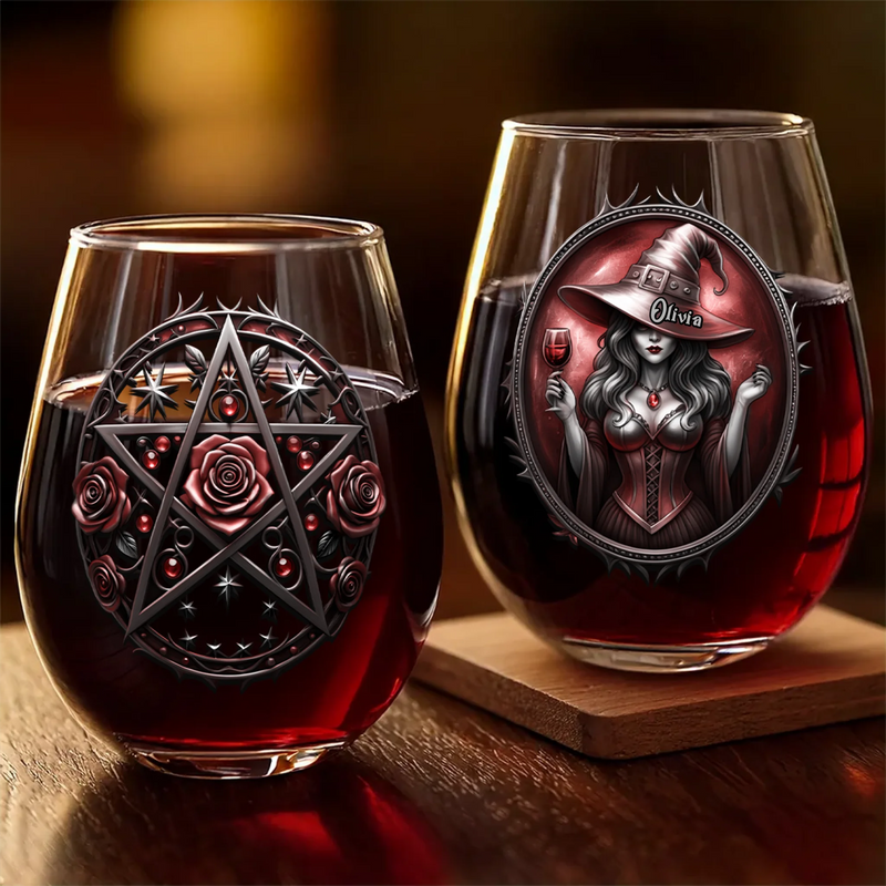 Custom Wine Glass - Personalized Halloween Witchy  Gifts For Women, Besties, Sisters, BFF - Witching You Were Here