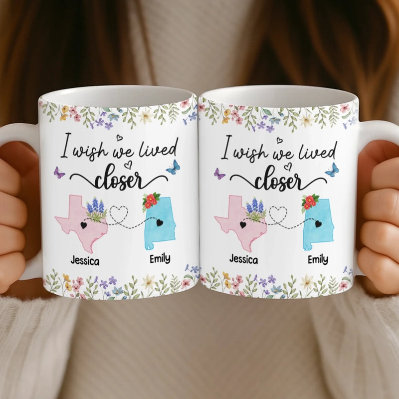 Custom Long Distance Mug - Personalized Best Friend Christmas Birthday Gifts For Women, Besties, Sisters, BFF - Side By Side Always Stronger