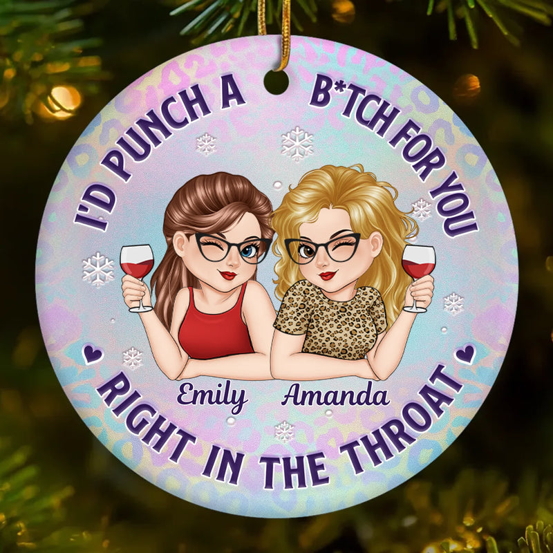Custom Ceramic Ornament - Personalized Best Friend Christmas Birthday Gifts For Women, Besties, Sisters, BFF - Wine First, Drama Later